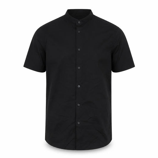 ASOS Men’s Black Slim Fit Short Sleeve Band Collar Button-Up Shirt Medium