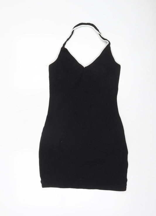 H&M Women Black Halter Bodycon Dress Size 12 Sleeveless Jersey Partywear