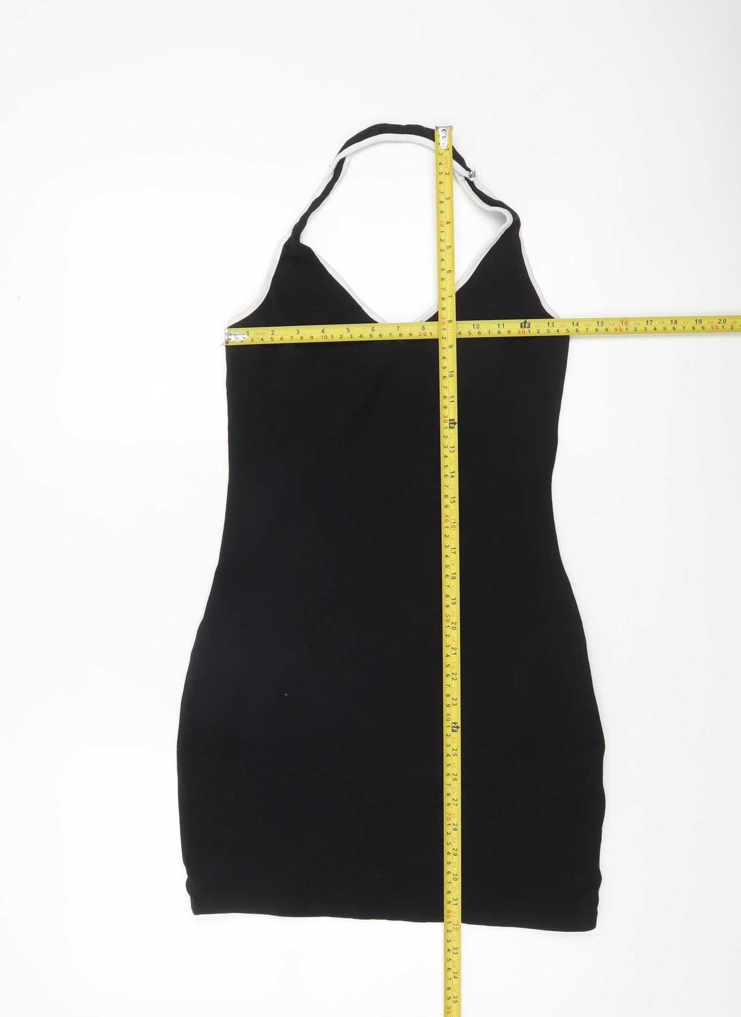 H&M Women Black Halter Bodycon Dress Size 12 Sleeveless Jersey Partywear