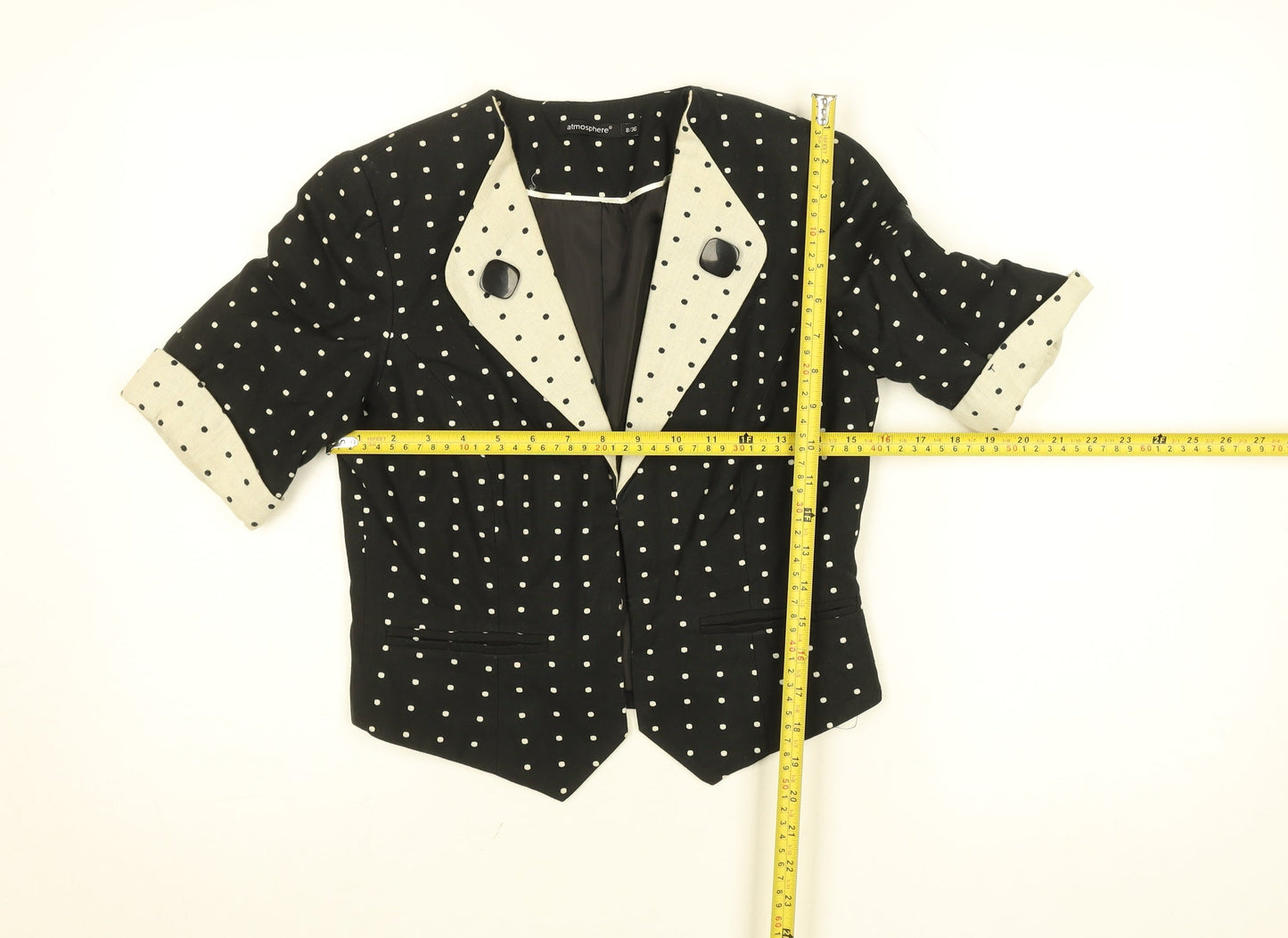 Atmosphere Women’s Black Polka Dot Short Sleeve Blazer Size 8