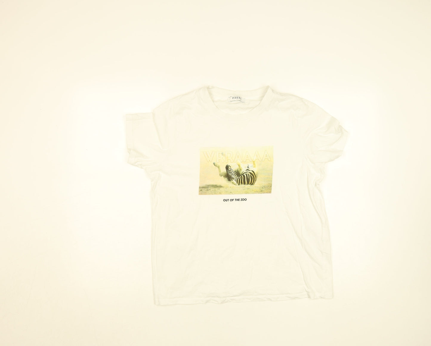 Pieces Women's White Animal Print Graphic Cotton T-Shirt Size L