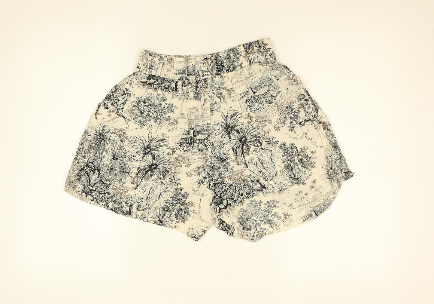 C&A Women Beige Animal Print High Rise Paperbag Shorts Size 8 Viscose