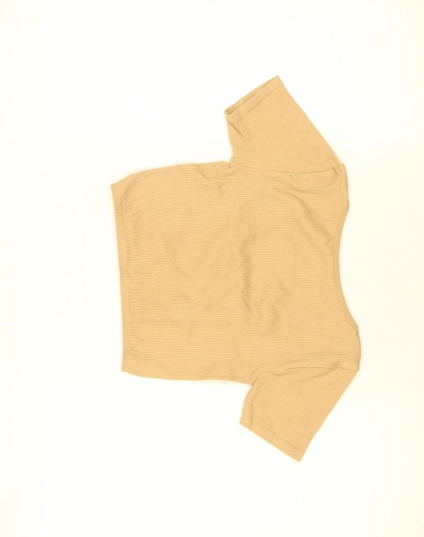 ZARA Women’s Beige Cropped Ribbed Square Neck T-Shirt Size M