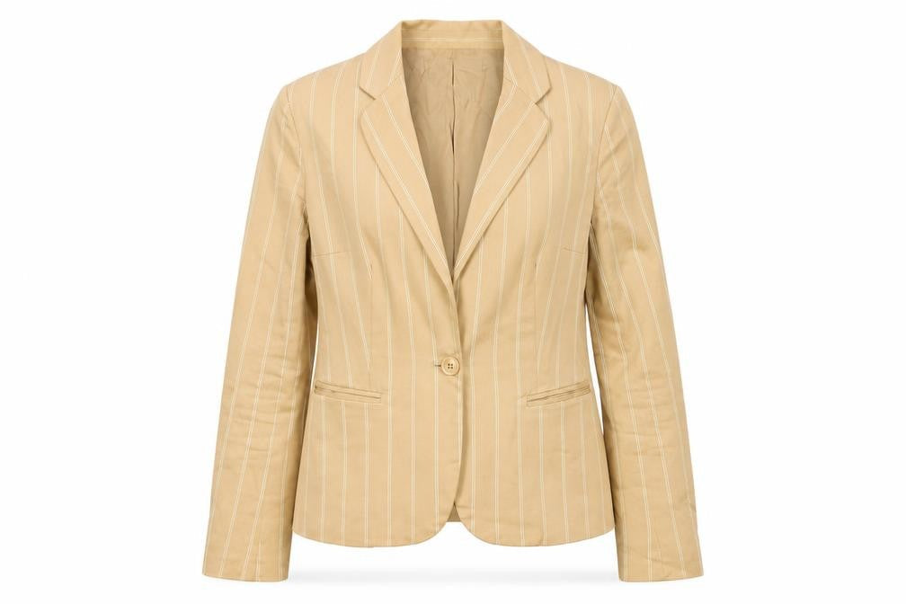 Zara Women Beige Striped Cotton Blazer Size 8 Classic Work Jacket