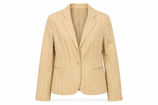 Zara Women Beige Striped Cotton Blazer Size 8 Classic Work Jacket