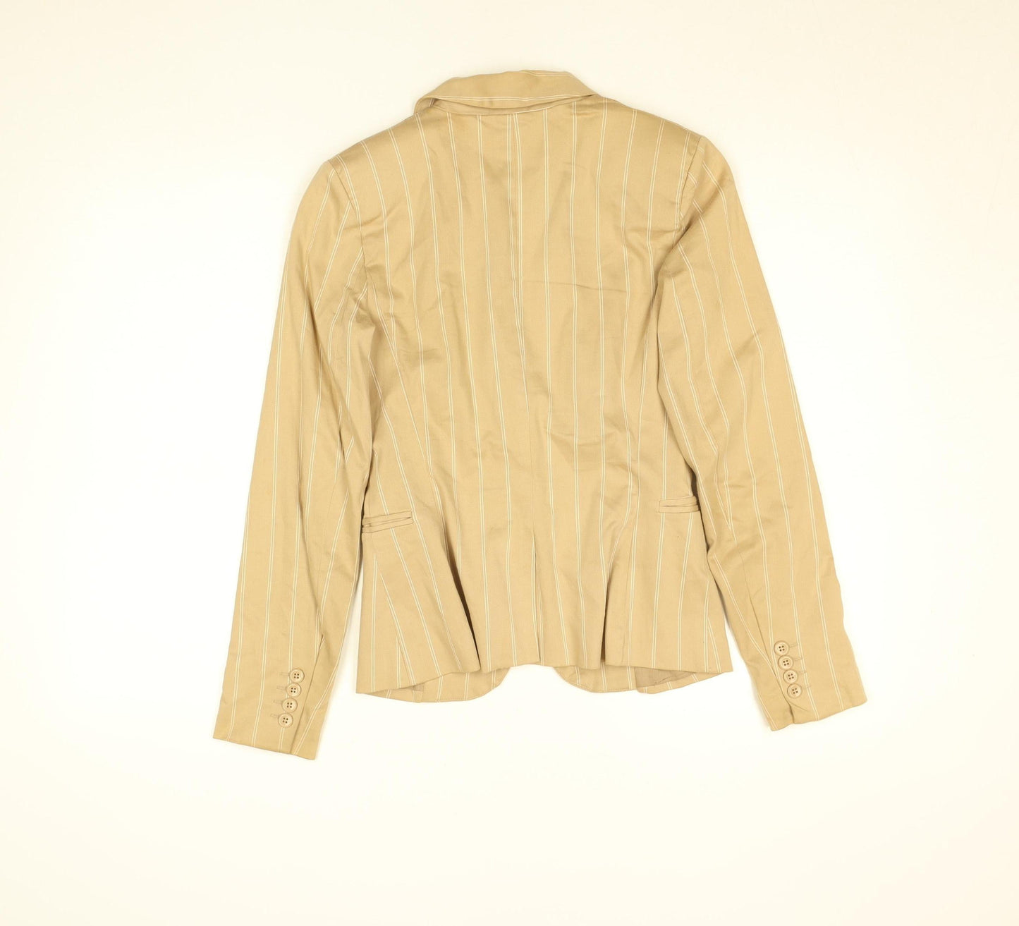 Zara Women Beige Striped Cotton Blazer Size 8 Classic Work Jacket