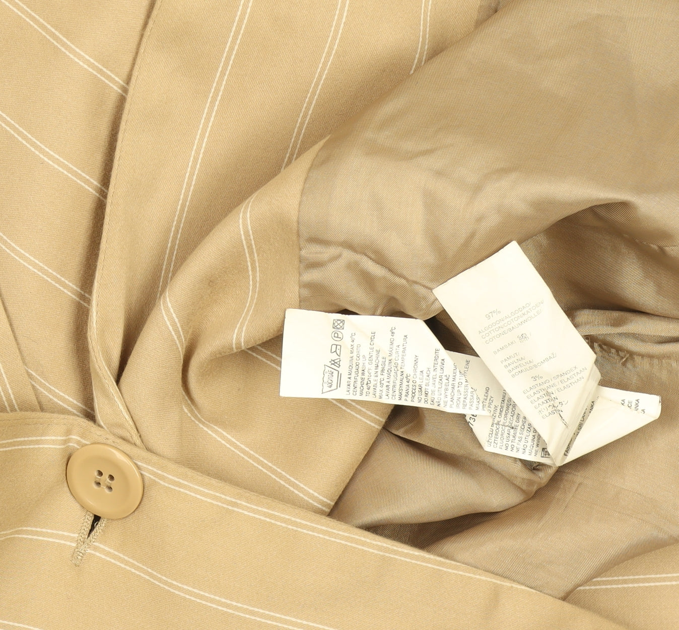 Zara Women Beige Striped Cotton Blazer Size 8 Classic Work Jacket