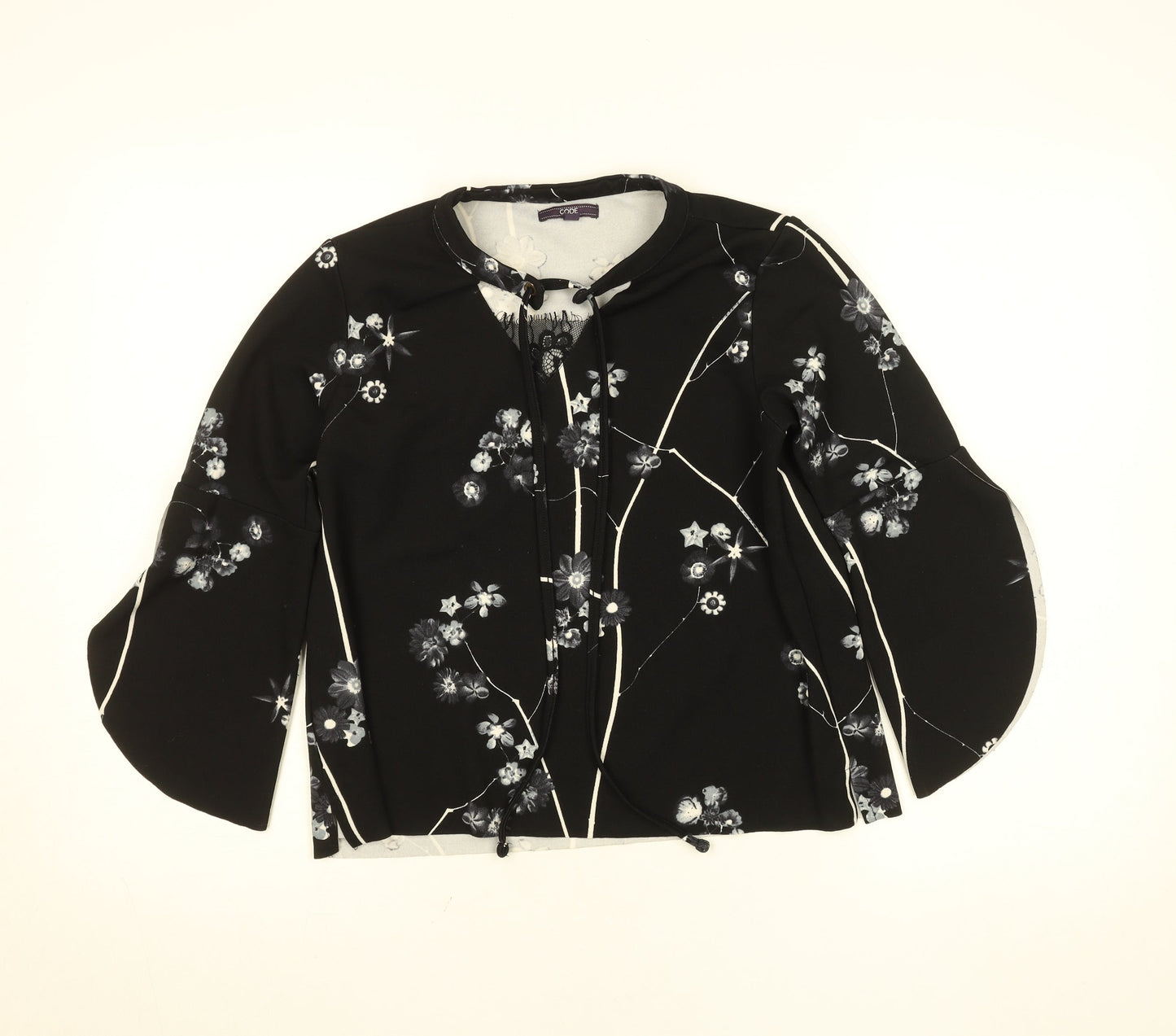 Code Women’s Black Floral Tunic Blouse Size 12 Long Sleeve
