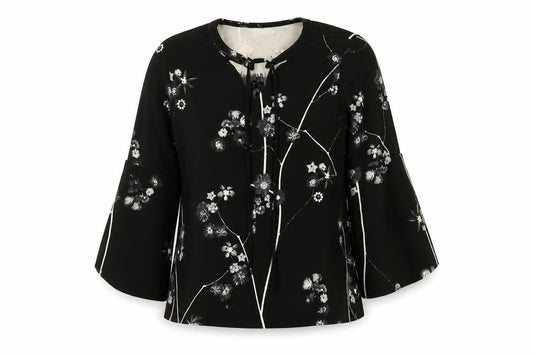 Code Women’s Black Floral Tunic Blouse Size 12 Long Sleeve