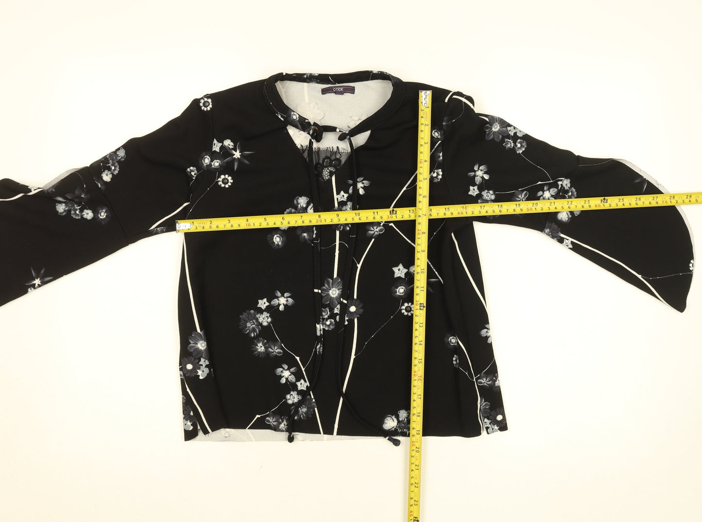 Code Women’s Black Floral Tunic Blouse Size 12 Long Sleeve