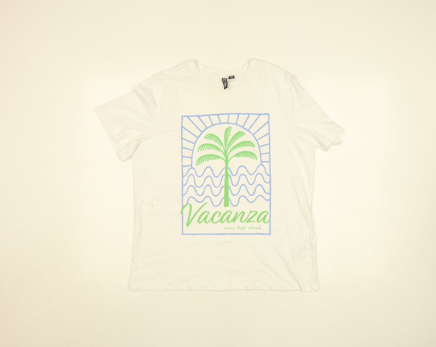 Pieces Women's White Cotton Graphic T-Shirt Size S Vacanza Print