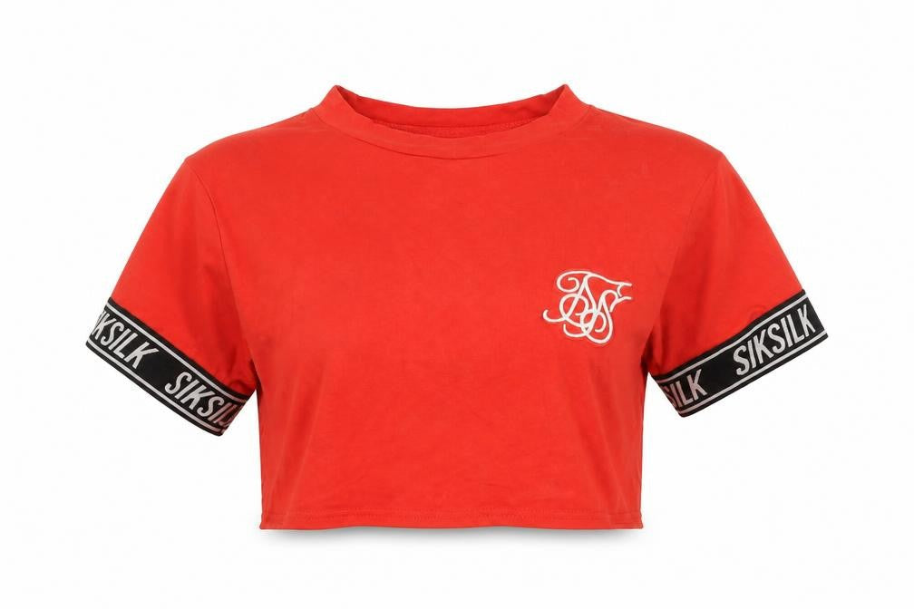 SikSilk Womens Red Cropped Slim Fit Short Sleeve T-Shirt Size 8