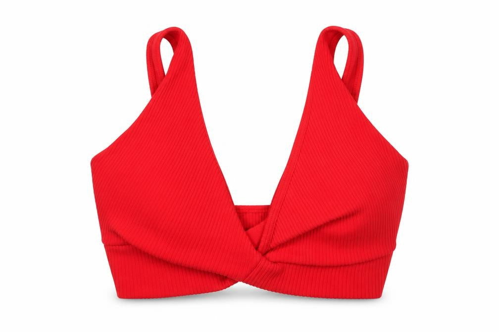 Dunnes Red Ribbed Cropped V-Neck Tank Top Women’s XS