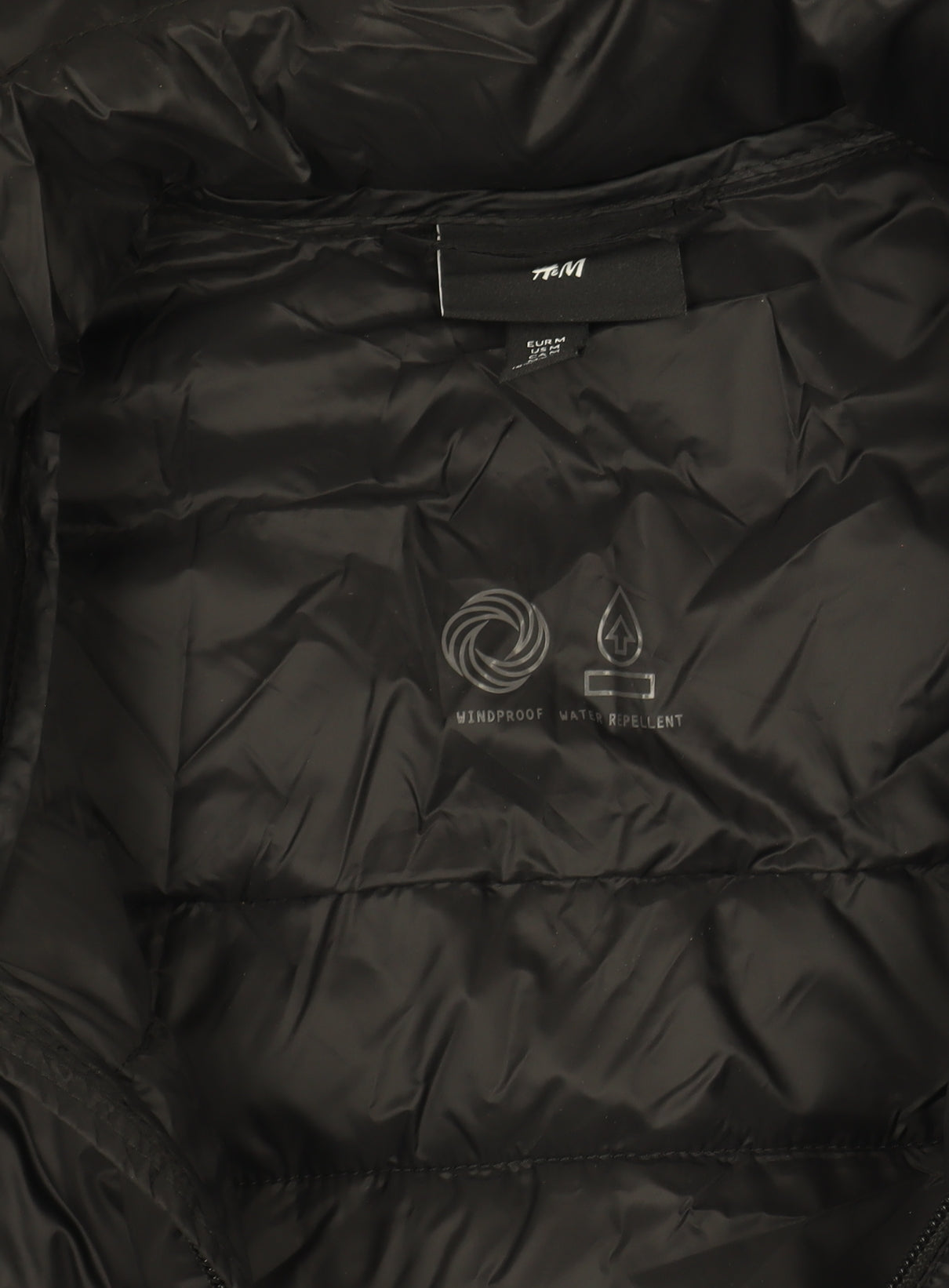 H&M Women Black Puffer Waistcoat Size 12 Windproof Water Resistant