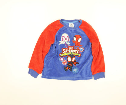 Preloved Disney Boys Blue Red Spider-Man Fleece Jumper 5-6 Years Pullover Sweatshirt - Front