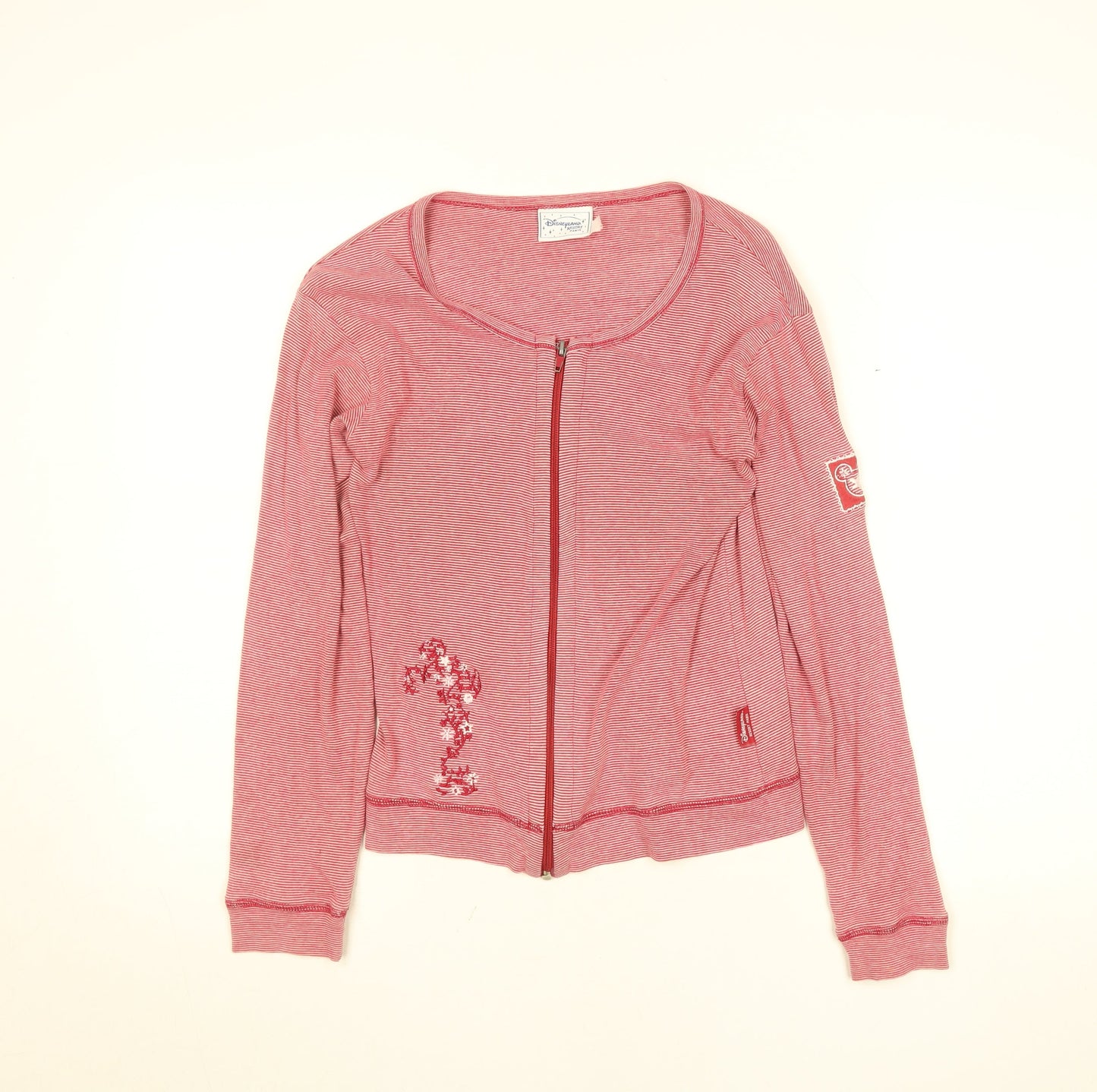 Disneyland Resort Paris Womens Red Striped Cotton Zip Long Sleeve Top M