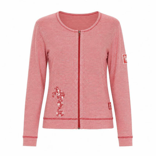 Disneyland Resort Paris Womens Red Striped Cotton Zip Long Sleeve Top M
