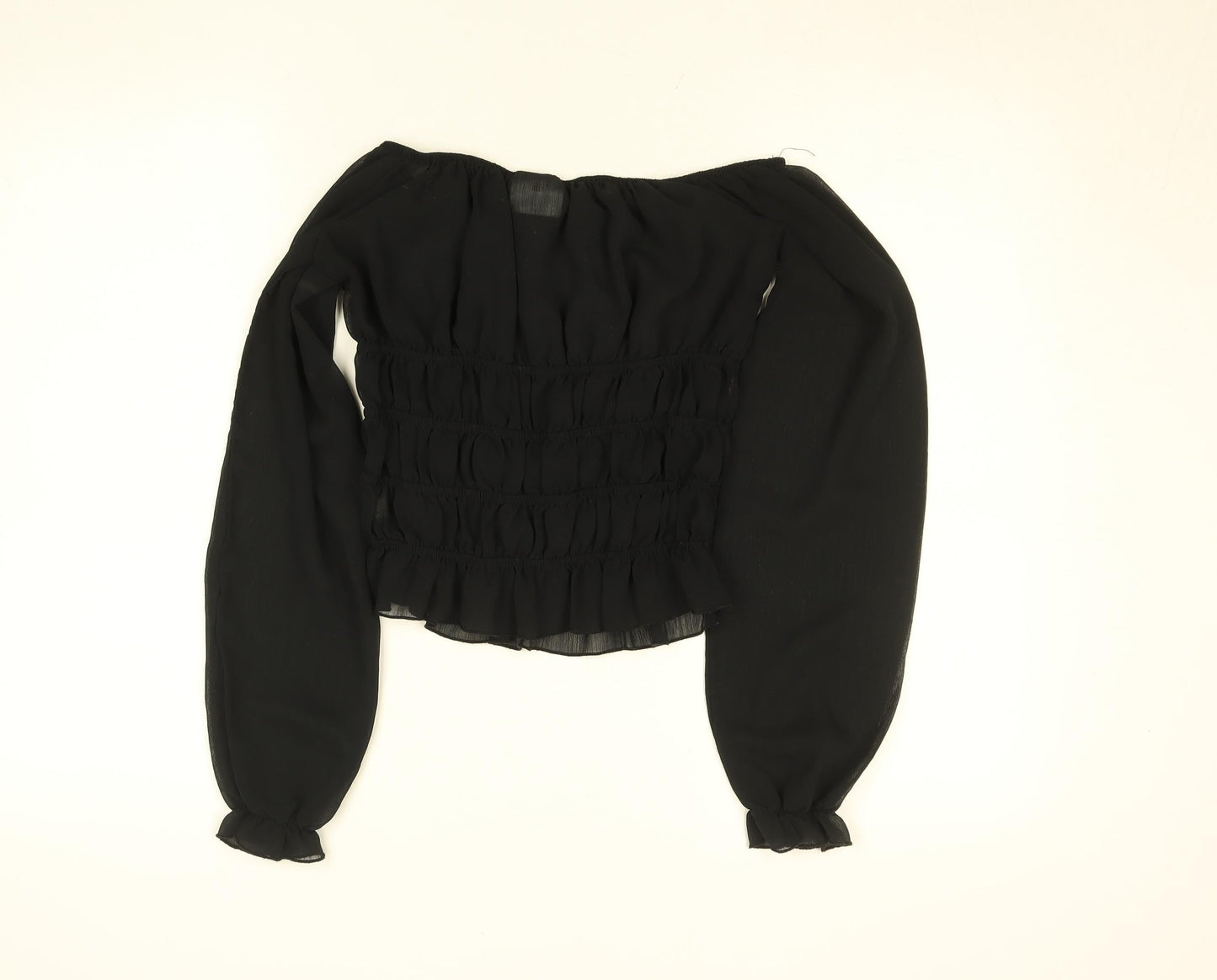 Iceni by Lella of London Women’s Black Off Shoulder Shirred Chiffon Blouse Size 10
