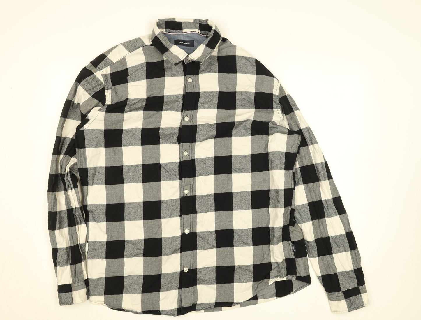Jack & Jones Men's Black Check Flannel Long Sleeve 2XL Button-Up Shirt