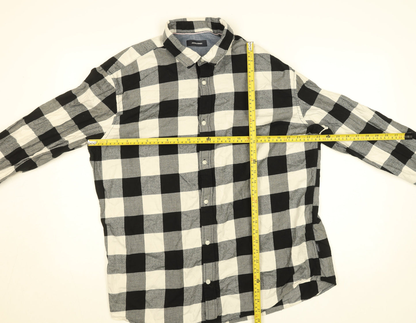 Jack & Jones Men's Black Check Flannel Long Sleeve 2XL Button-Up Shirt