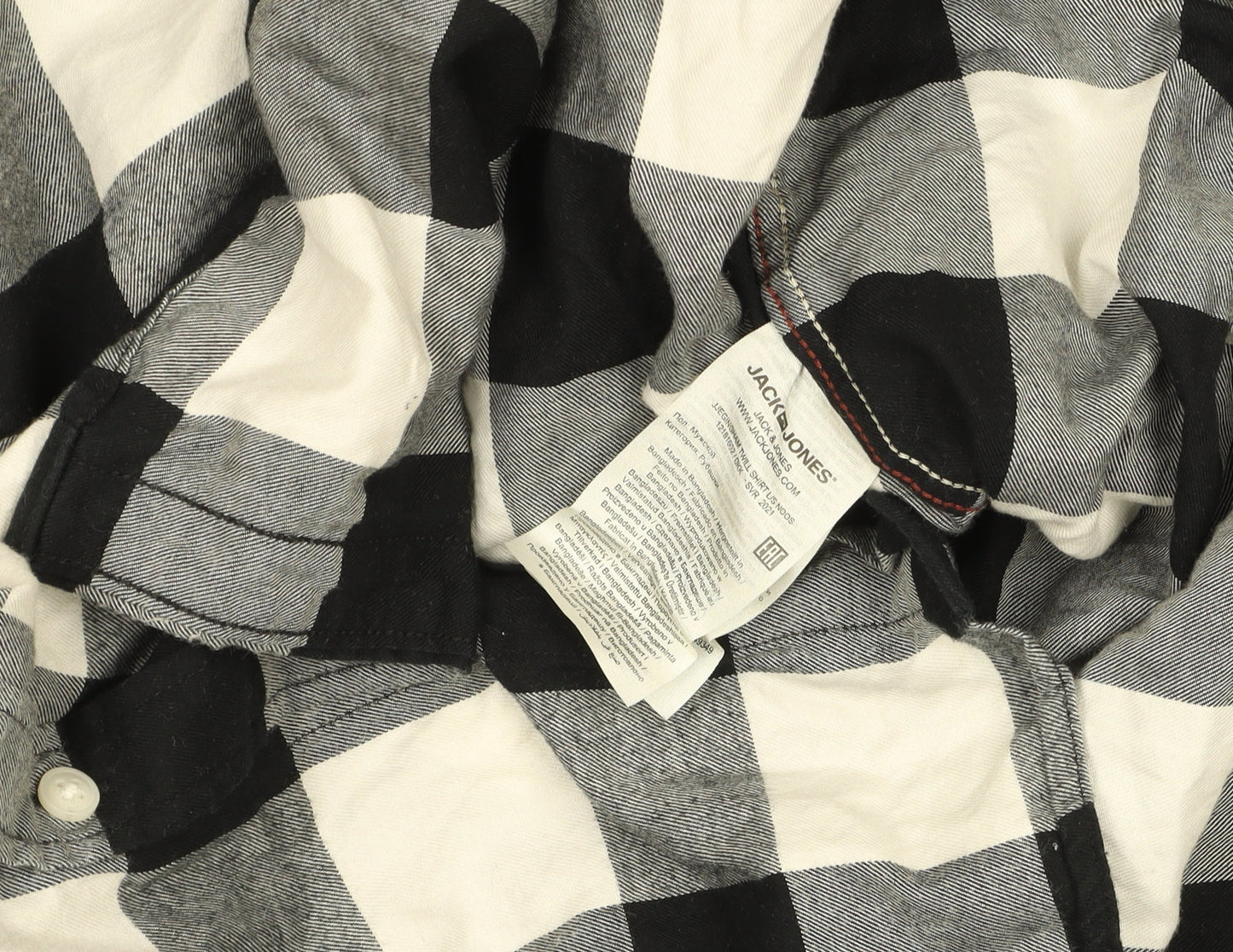 Jack & Jones Men's Black Check Flannel Long Sleeve 2XL Button-Up Shirt