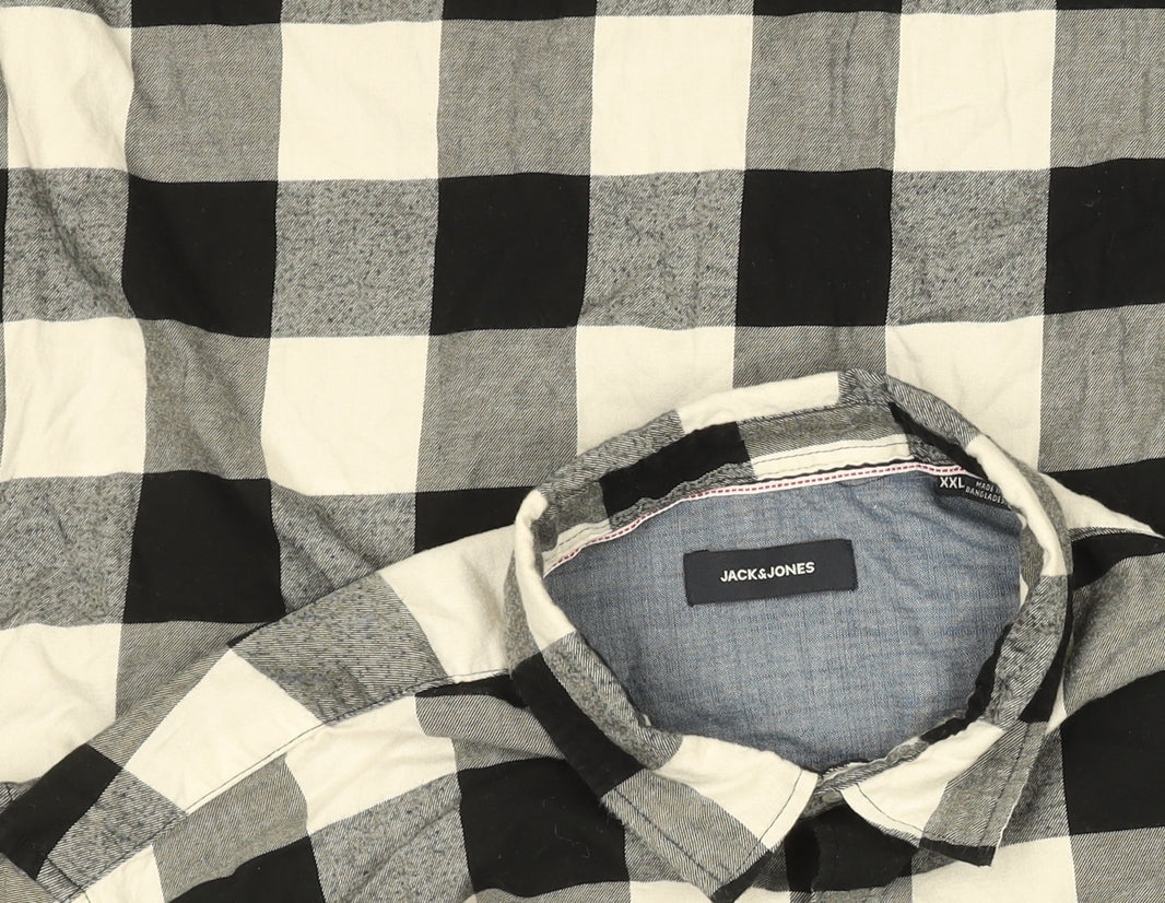 Jack & Jones Men's Black Check Flannel Long Sleeve 2XL Button-Up Shirt