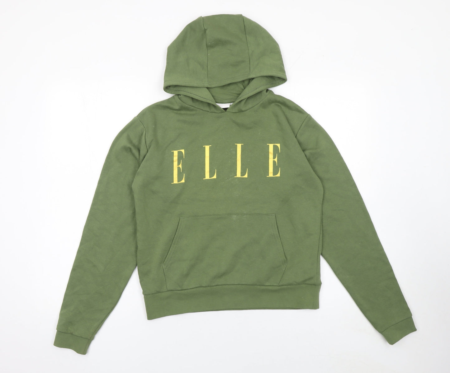 Elle Girls Green Pullover Hoodie 14-15 Years Hooded Graphic Logo Sweatshirt