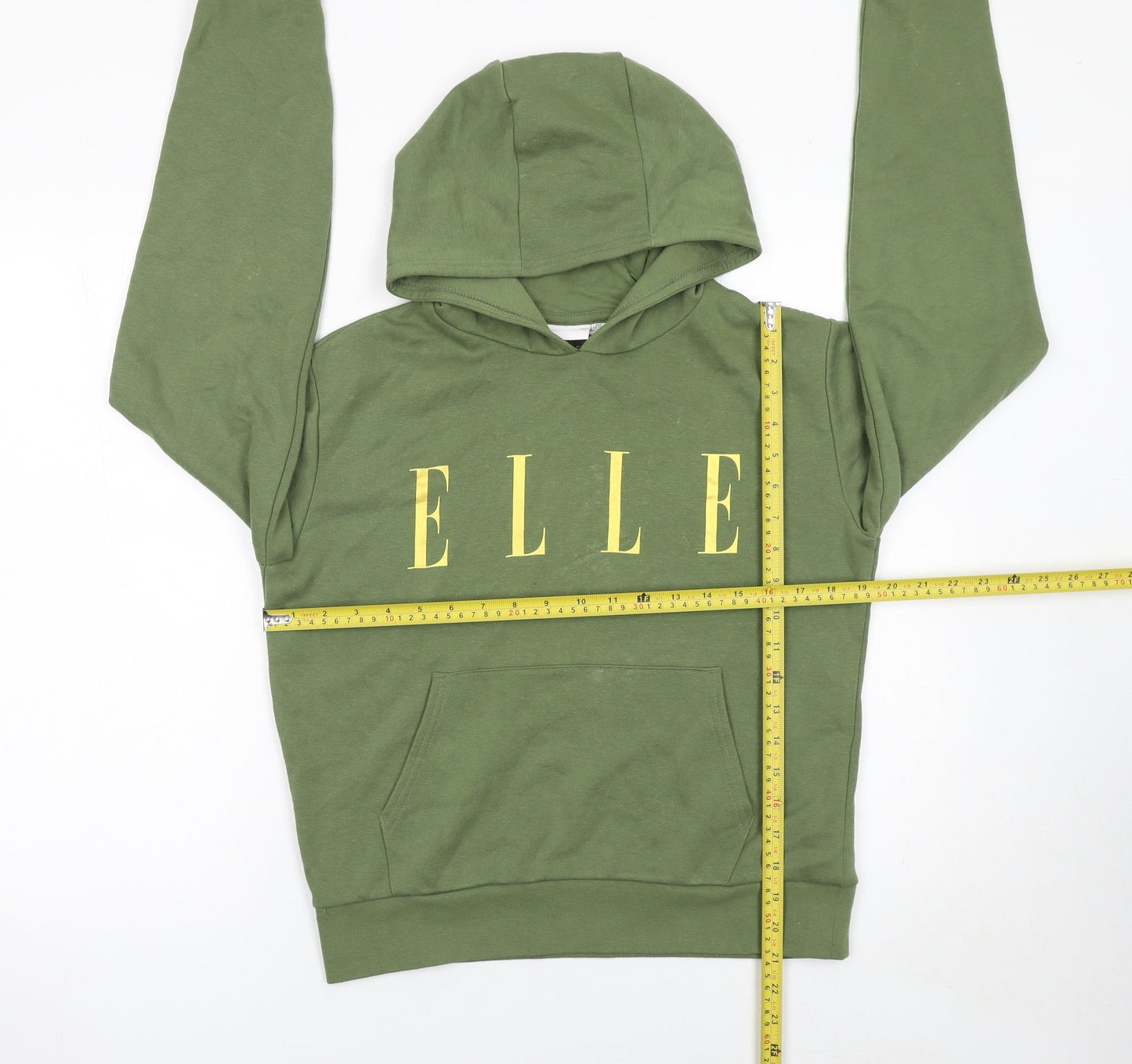 Elle Girls Green Pullover Hoodie 14-15 Years Hooded Graphic Logo Sweatshirt