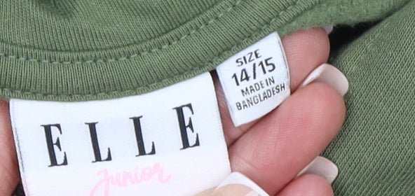 Elle Girls Green Pullover Hoodie 14-15 Years Hooded Graphic Logo Sweatshirt