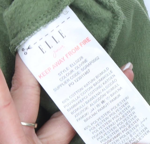 Elle Girls Green Pullover Hoodie 14-15 Years Hooded Graphic Logo Sweatshirt