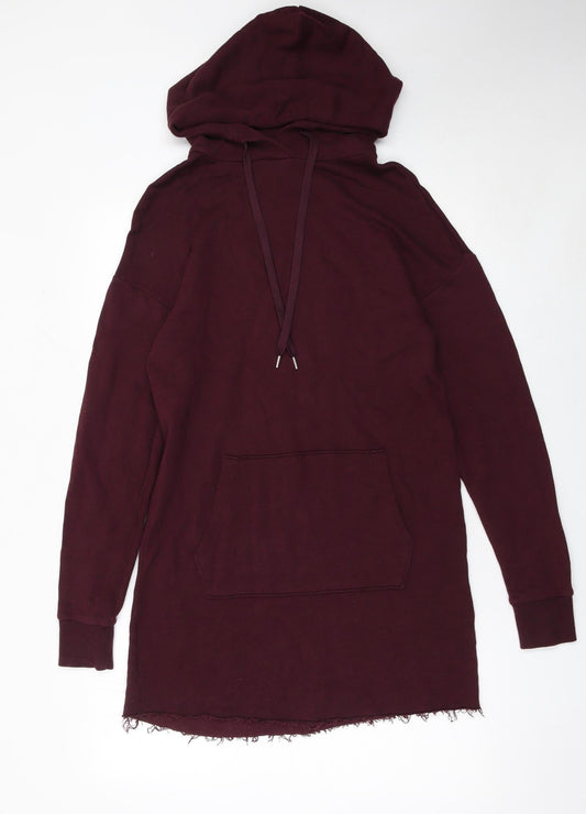 H&M Women Purple Hooded Long Sleeve Jersey T-Shirt Dress XS
