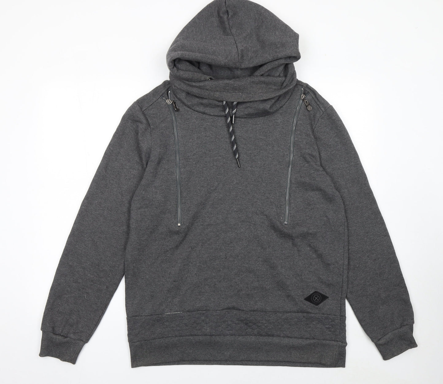 Shades of Black Men’s Grey Pullover Hoodie Size L High Neck Zip Detail