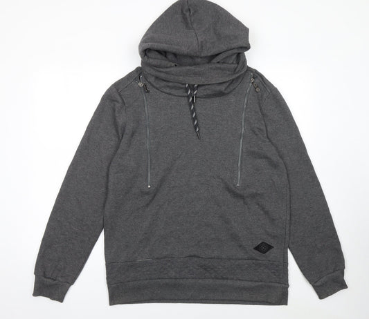 Shades of Black Men’s Grey Pullover Hoodie Size L High Neck Zip Detail