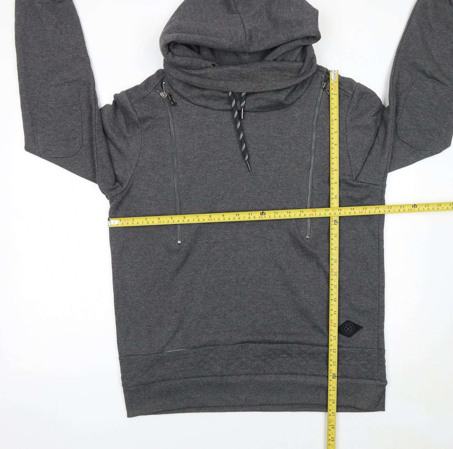 Shades of Black Men’s Grey Pullover Hoodie Size L High Neck Zip Detail