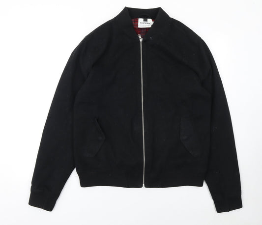 Topman Men's Black XL Bomber Jacket Cotton Full Zip Twill Casual