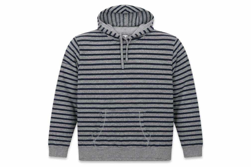 The Basics Men’s Grey Striped Pullover Hoodie 2XL Regular Fit