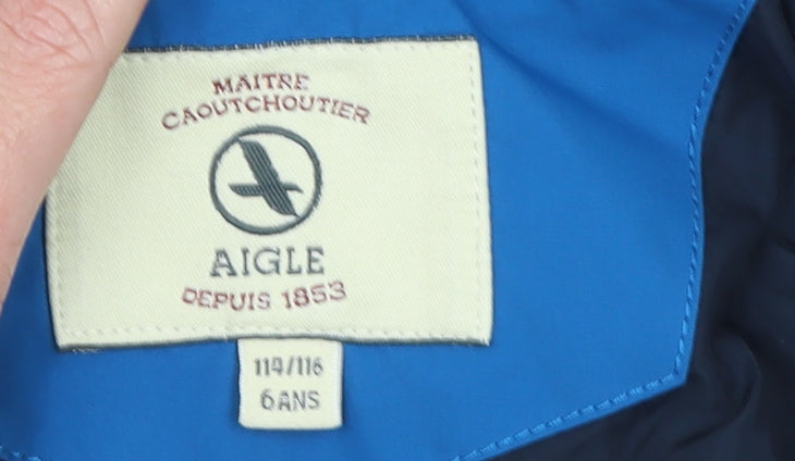 Aigle Boys Blue Waterproof Hooded Rain Coat 6 Years Mid-Length Jacket