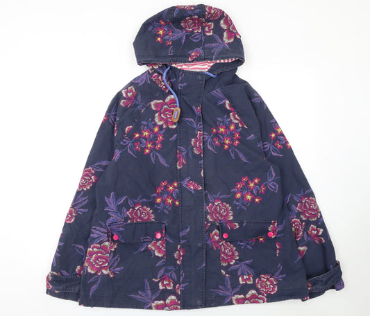 Tu Women's Blue Floral Hooded Rain Jacket Size 14