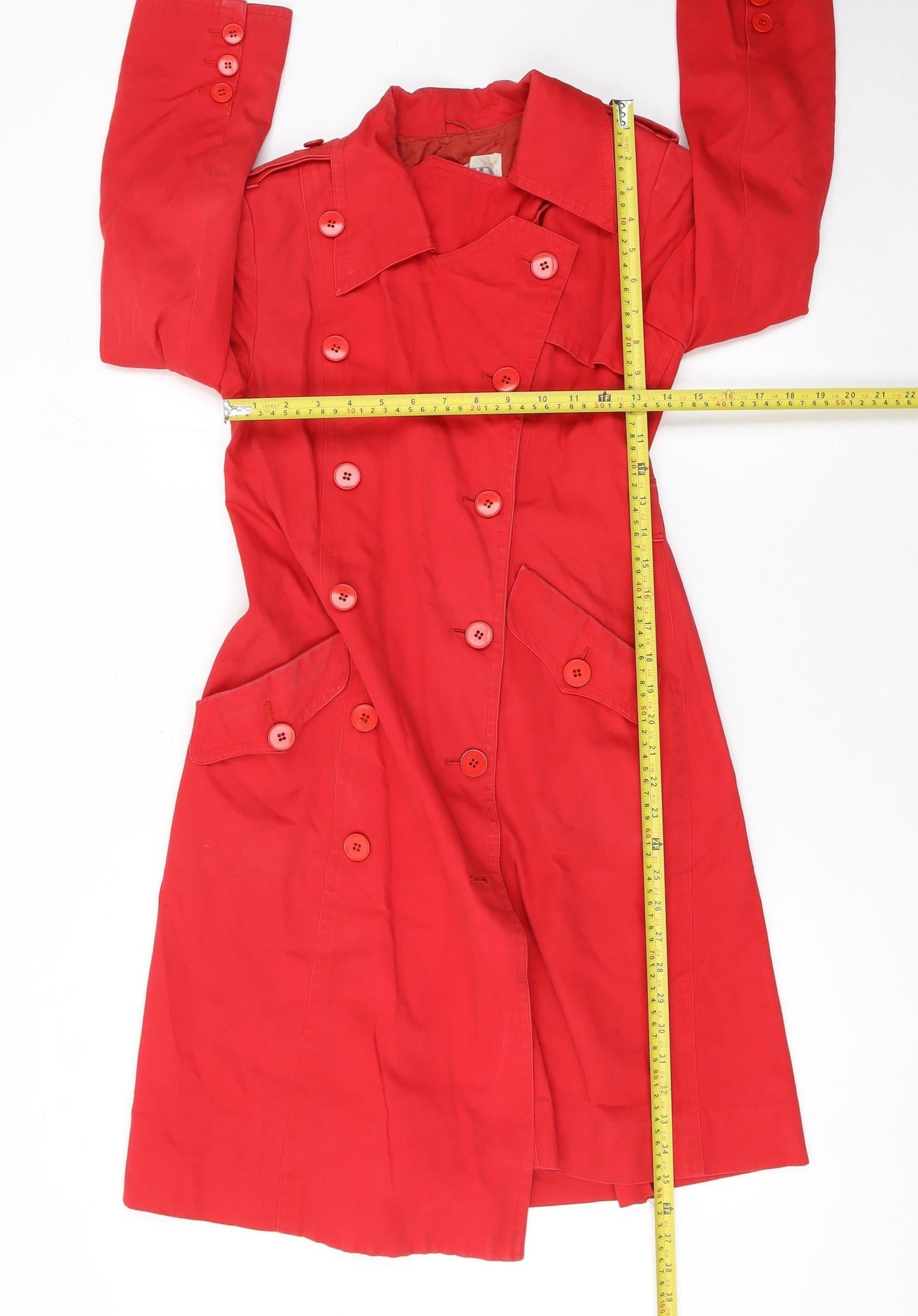 Hanae Mori Vivid Red Women's Long Cotton Trench Coat Size 6
