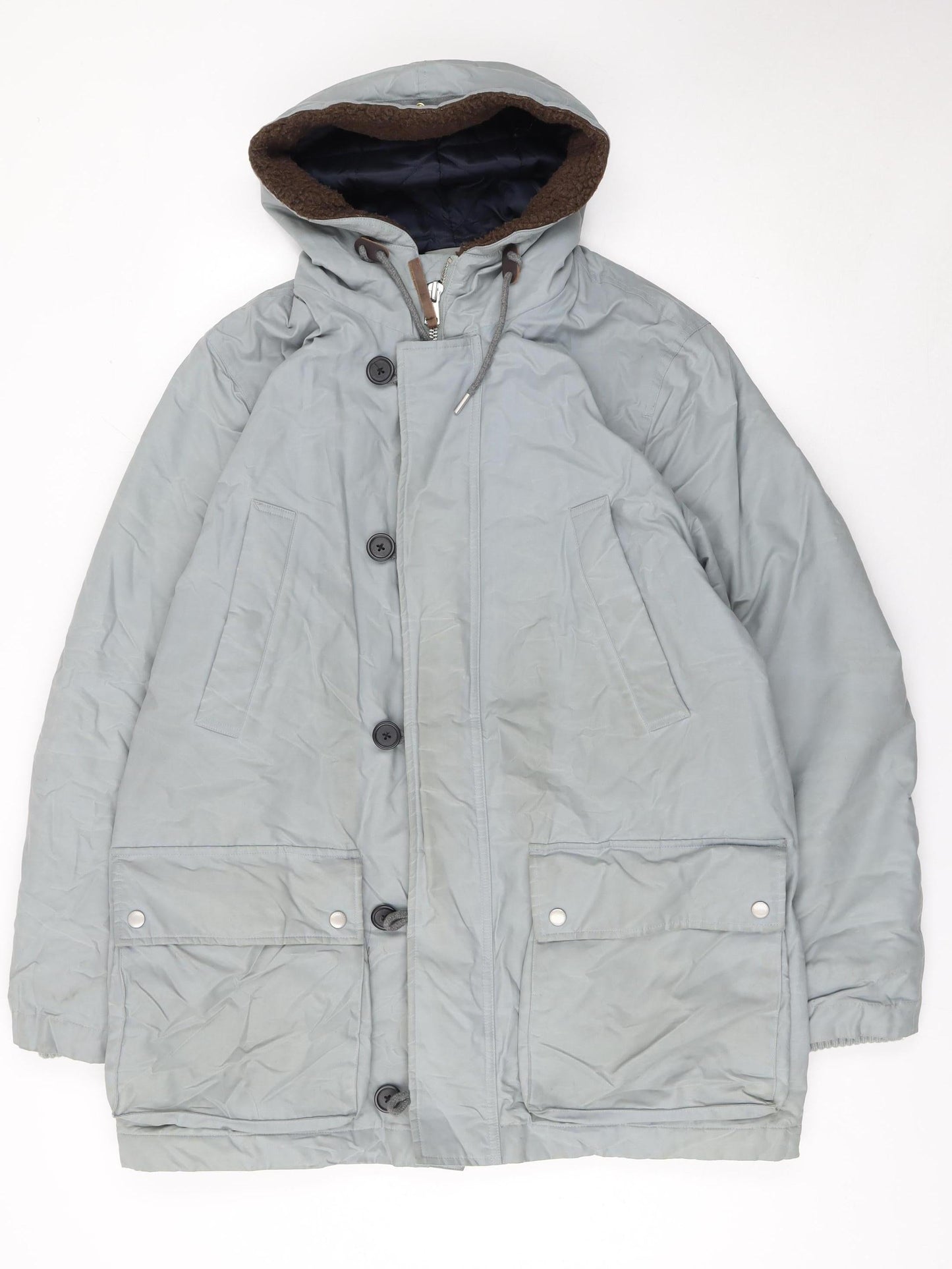 Whistles Men's Grey XL Hooded Parka Coat Cotton Nylon Lined Winter Jacket