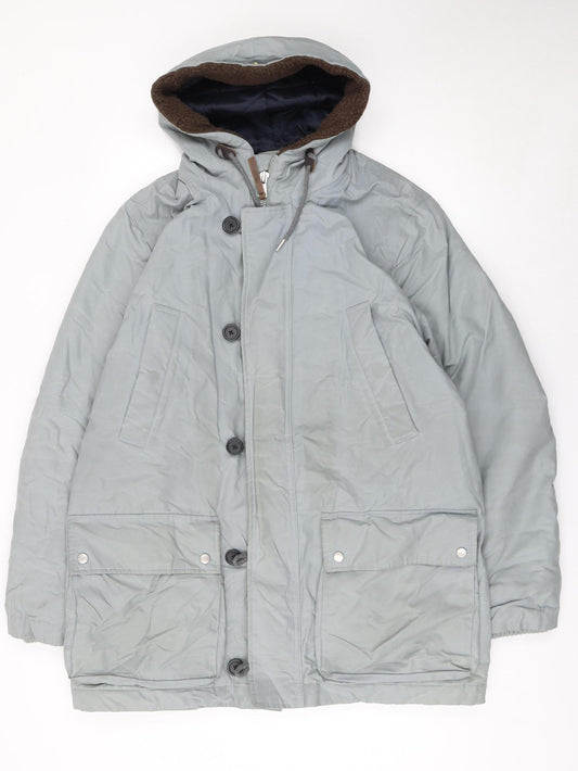 Whistles Men's Grey XL Hooded Parka Coat Cotton Nylon Lined Winter Jacket