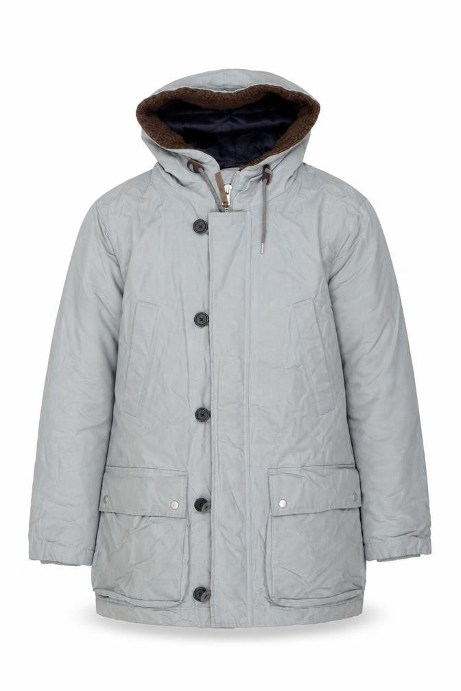 Whistles Men's Grey XL Hooded Parka Coat Cotton Nylon Lined Winter Jacket