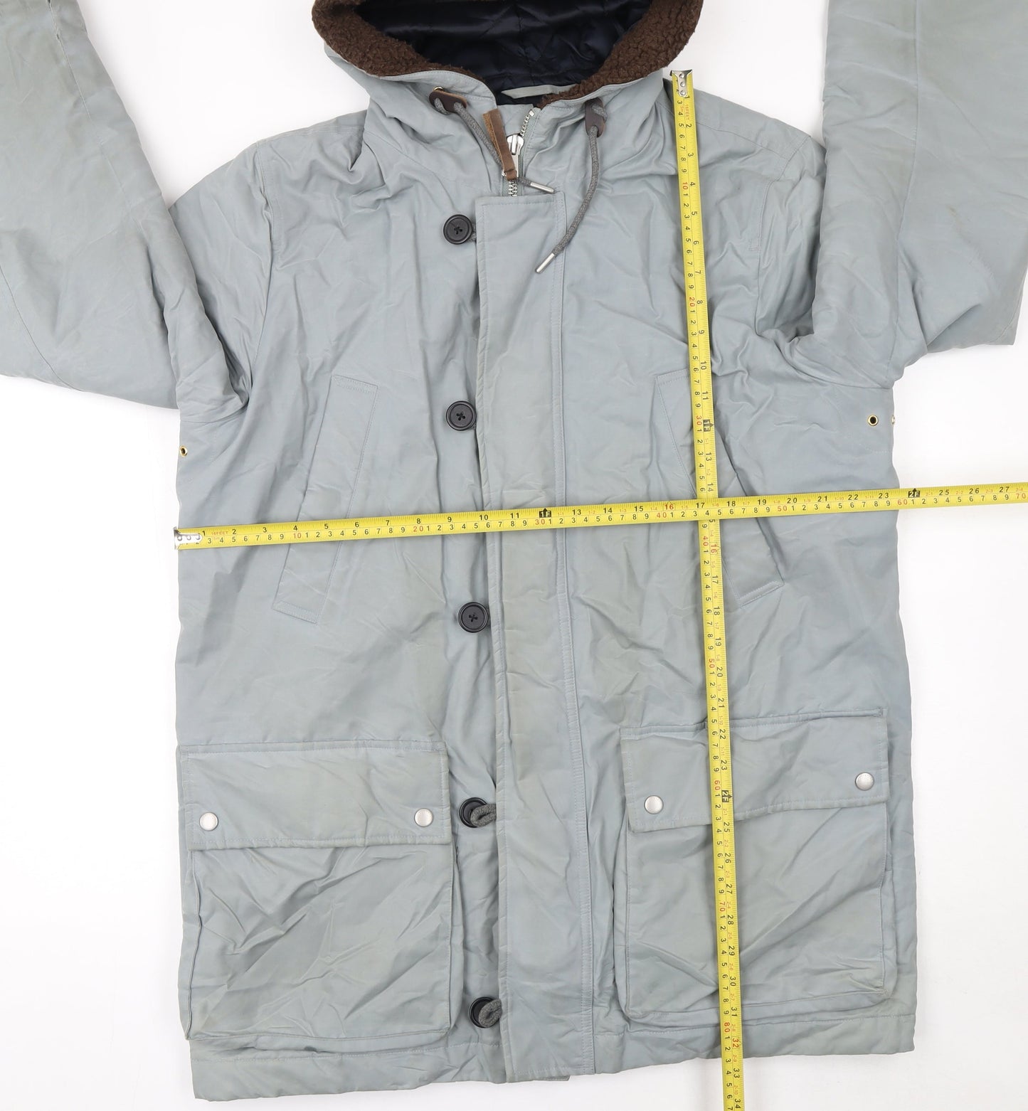 Whistles Men's Grey XL Hooded Parka Coat Cotton Nylon Lined Winter Jacket