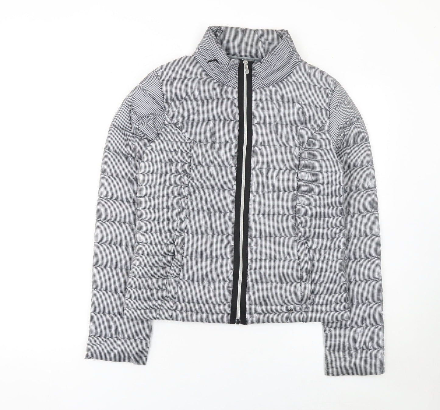 Next Women's Grey Check Puffer Jacket Size 8 Short Quilted Coat