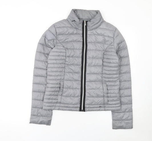 Next Women's Grey Check Puffer Jacket Size 8 Short Quilted Coat