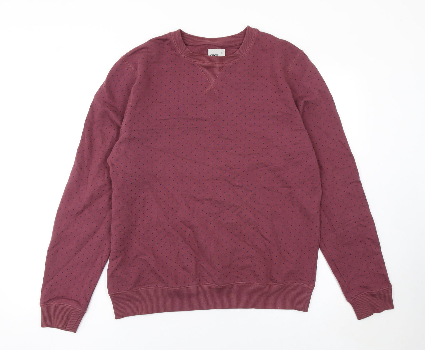 ASOS Men's Red Polka Dot Cotton Crew Neck Sweatshirt Size L
