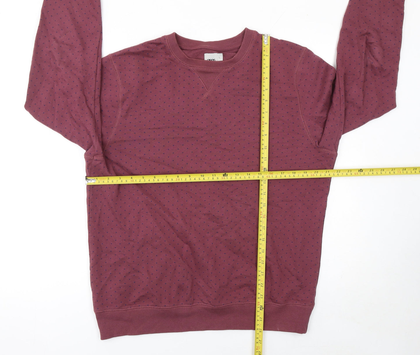 ASOS Men's Red Polka Dot Cotton Crew Neck Sweatshirt Size L