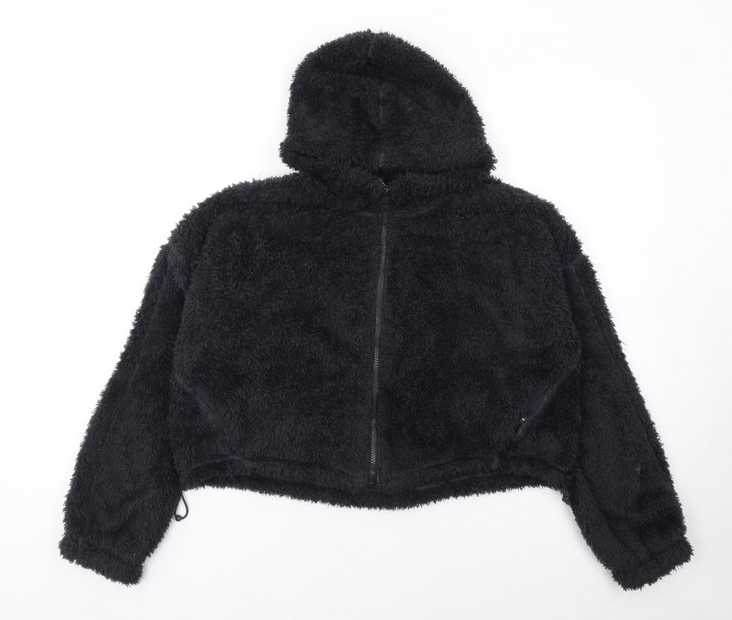 Marks and Spencer Women's Black Cropped Fleece Zip Hooded Jacket M