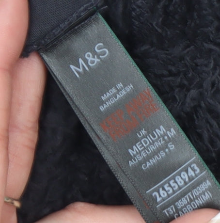 Marks and Spencer Women's Black Cropped Fleece Zip Hooded Jacket M
