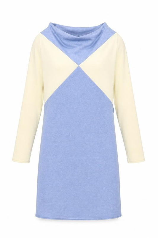 Marks & Spencer Women Blue Colourblock Shift Dress Size 10 Long Sleeve Retro